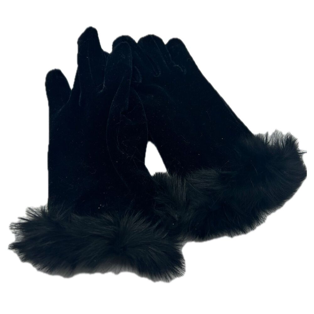 Vintage Black Velvet Gloves